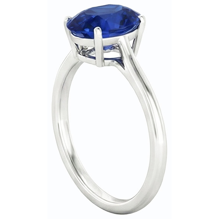 Bague Solitaire Ovale Saphir Bleu Foncé 2 Carats Or Blanc