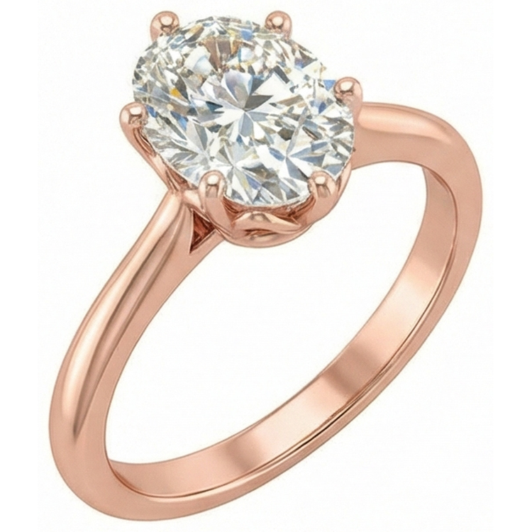 Bague Solitaire Ovale Véritable Diamant Taille Ancienne 6 Griffes Sertie Or 3 Carats