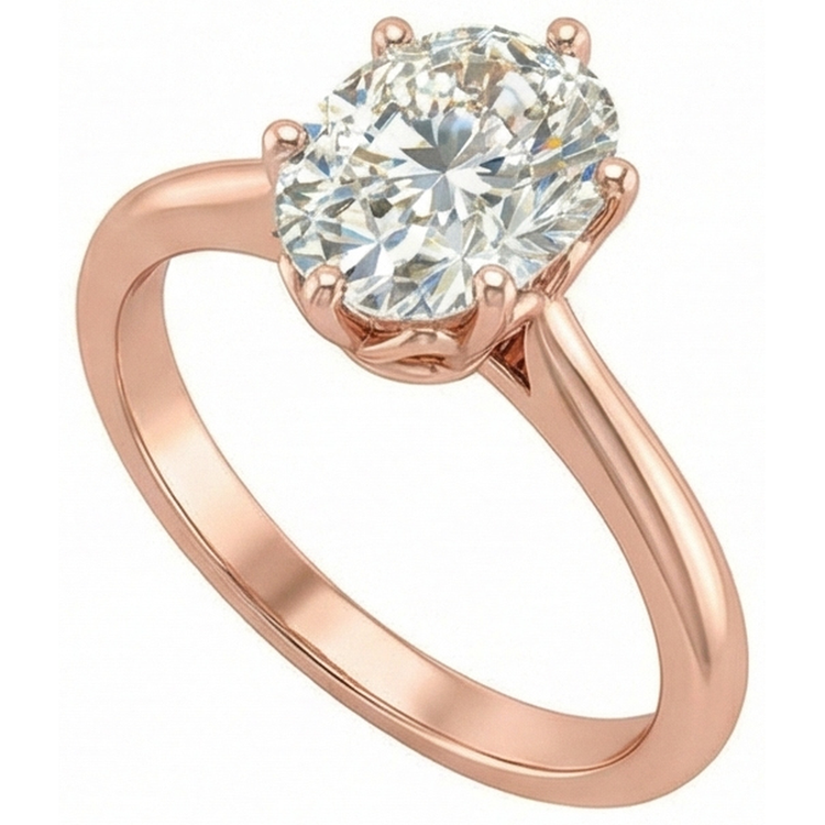 Bague Solitaire Ovale Véritable Diamant Taille Ancienne 6 Griffes Sertie Or 3 Carats