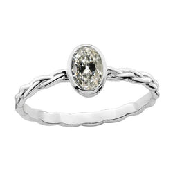 Bague Solitaire Ovale Vieux Mineur Naturel Diamant Lunette Torsadée Sertie Or 2 Carats