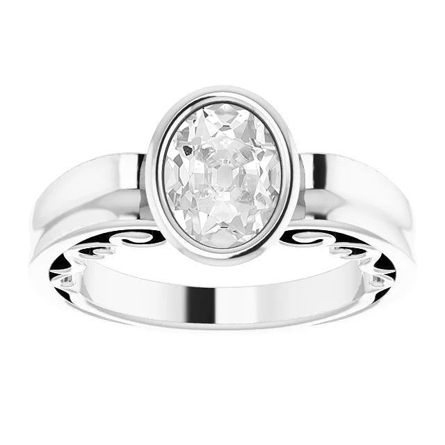 Bague Solitaire Ovale Vieux Mineur Réel Diamant Serti 3.75 Carats Or 14K