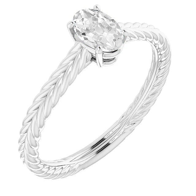 Bague Solitaire Ovale Vieux mineur Réel Diamant Double Corde Style 2.50 Carats