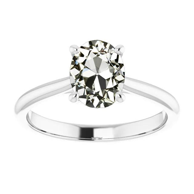 Bague Solitaire Ovale ancienne mine Cut Véritable Diamant Or Blanc 14K 3 Carats