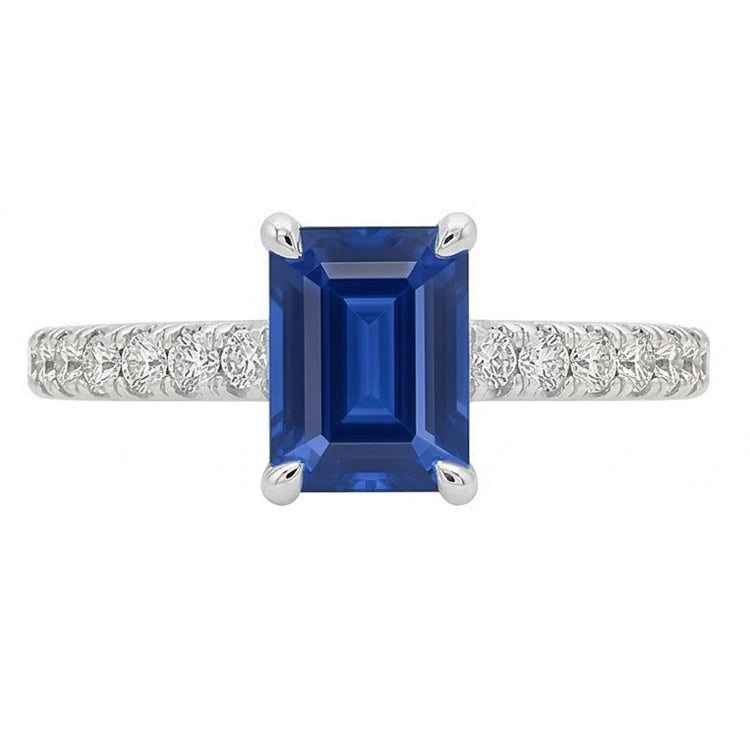 Bague Solitaire Pierre Gemme Bleue Saphir Avec Accents Pave 2.50 Carats