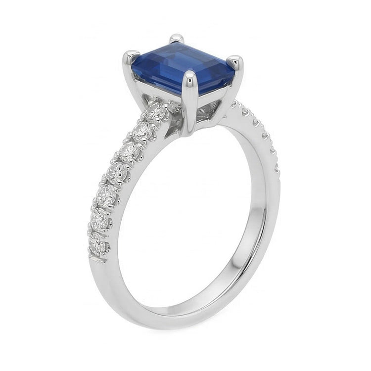Bague Solitaire Pierre Gemme Bleue Saphir Avec Accents Pave 2.50 Carats