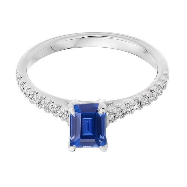 Bague Solitaire Pierre Gemme Bleue Saphir Avec Accents Pave 2.50 Carats