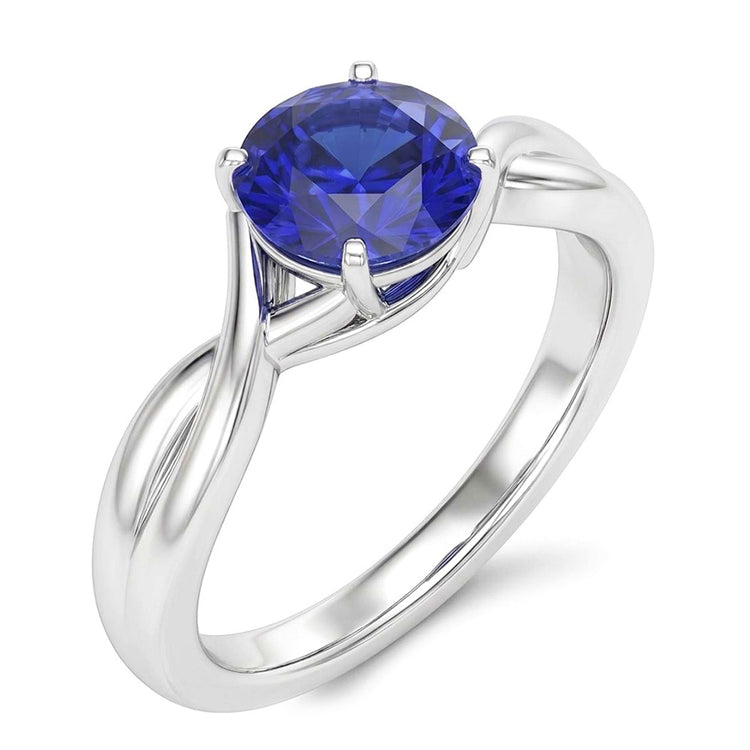 Bague Solitaire Pierre Précieuse Saphir Bleu 2 Carats Style Tige Torsadée