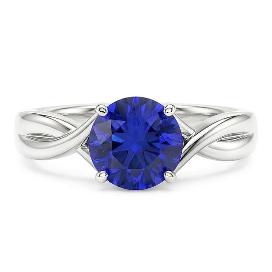 Bague Solitaire Pierre Précieuse Saphir Bleu 2 Carats Style Tige Torsadée