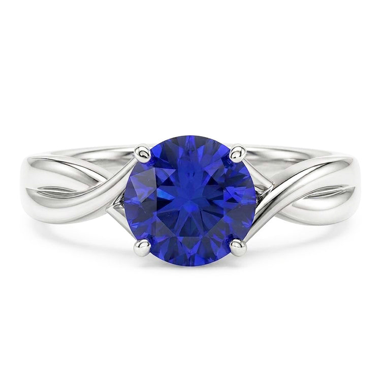 Bague Solitaire Pierre Précieuse Saphir Bleu 2 Carats Style Tige Torsadée