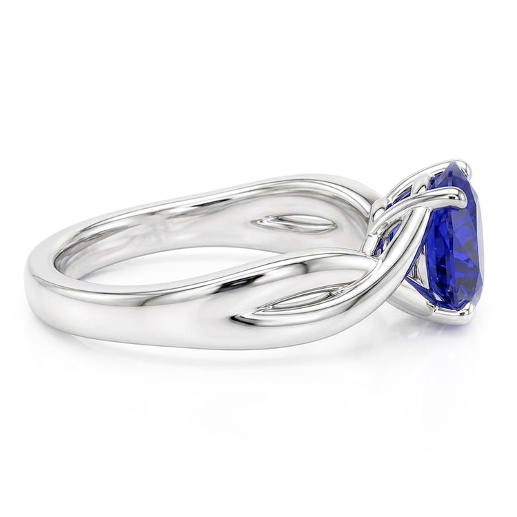 Bague Solitaire Pierre Précieuse Saphir Bleu 2 Carats Style Tige Torsadée