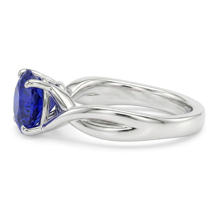 Bague Solitaire Pierre Précieuse Saphir Bleu 2 Carats Style Tige Torsadée