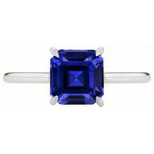 naturel asscher saphir 1.50carats bague angle de côté