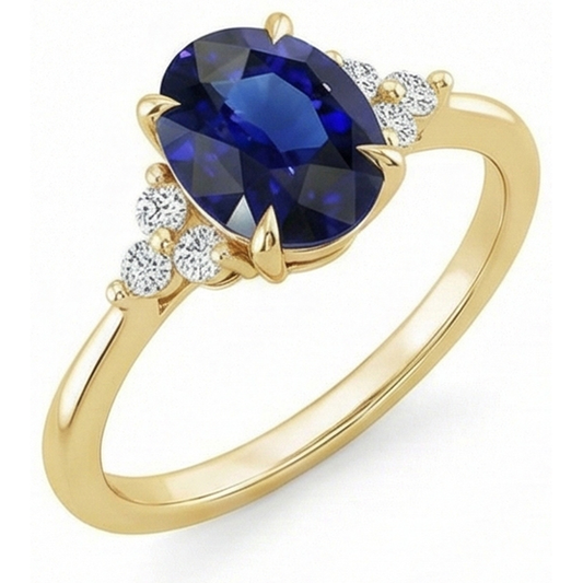 naturel oval saphir 3.50carats bague angle de côté