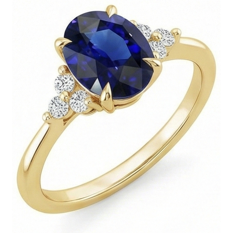 naturel oval saphir 3.50carats bague angle de côté
