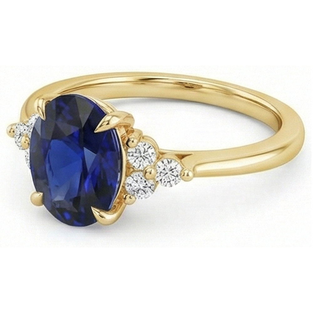 naturel oval saphir 3.50carats bague vue de profil