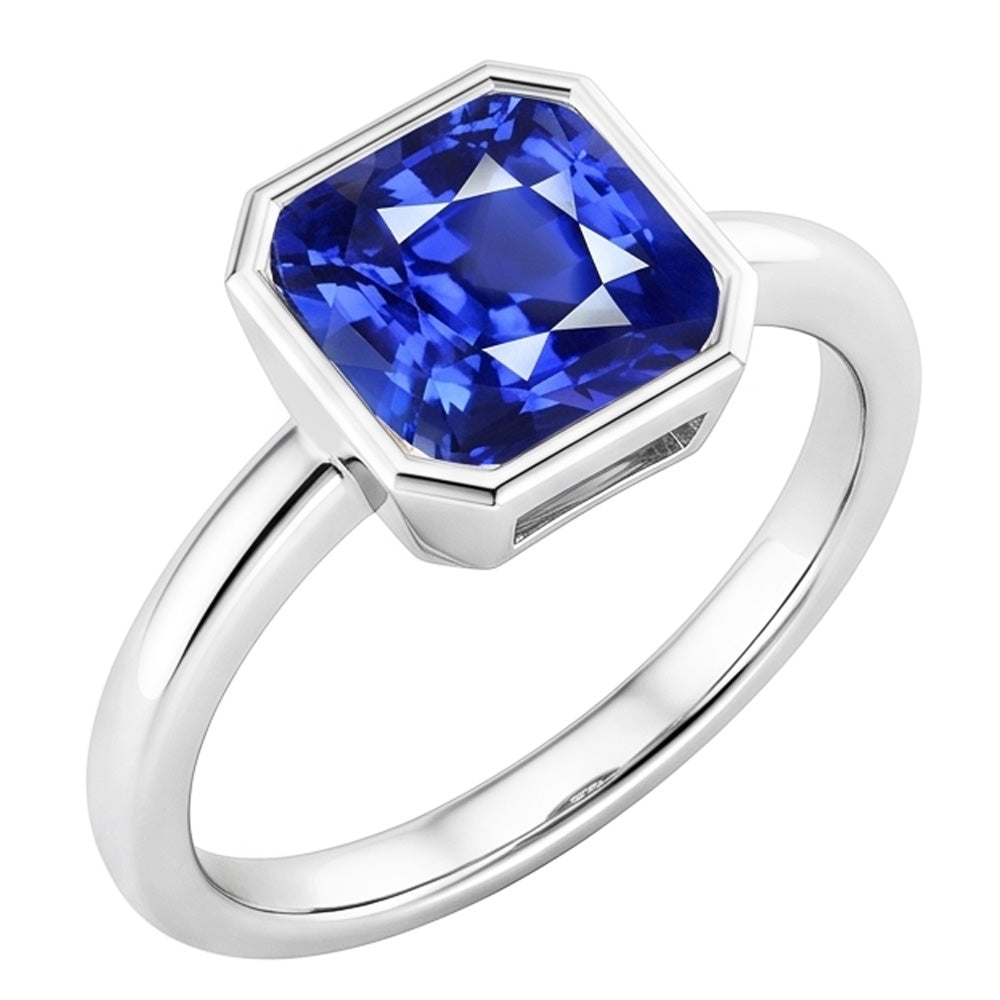Bague Solitaire Pierres Précieuses Coussin Lunette Sertie Saphir Bleu 1.50 Carats