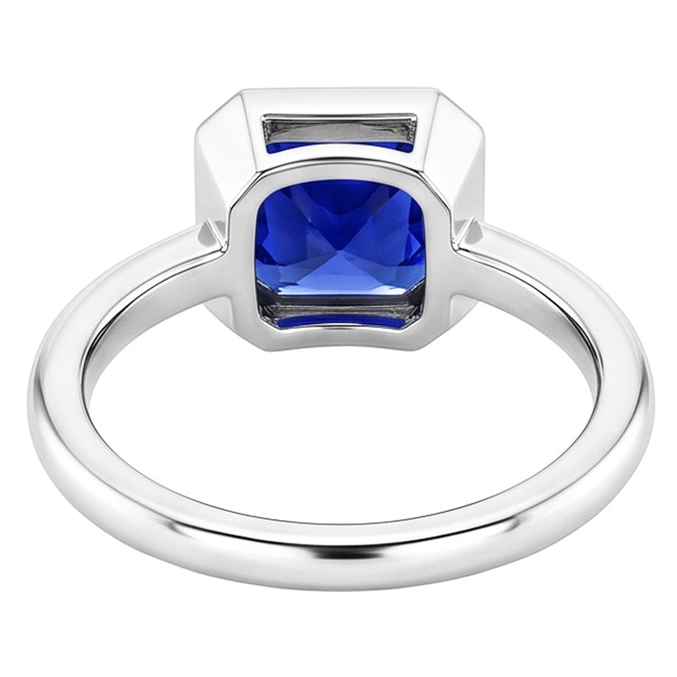 Bague Solitaire Pierres Précieuses Coussin Lunette Sertie Saphir Bleu 1.50 Carats