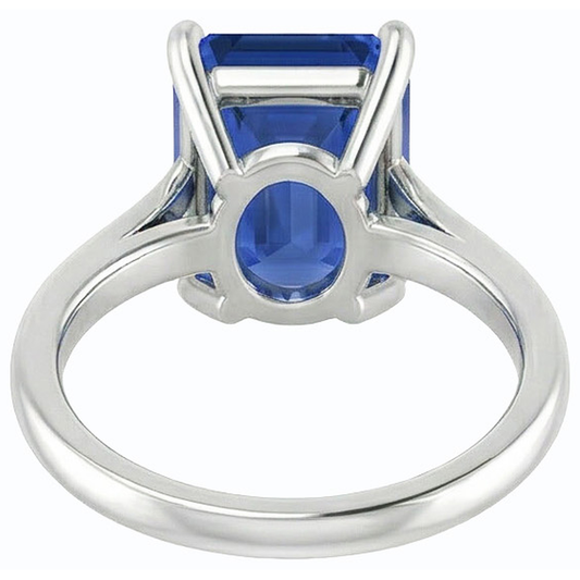 Bague Solitaire Pierres Précieuses Forme Émeraude Saphir Ceylan 2.50 Carats