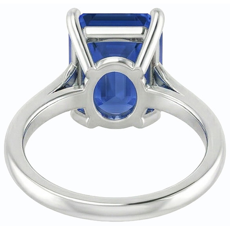 Bague Solitaire Pierres Précieuses Forme Émeraude Saphir Ceylan 2.50 Carats