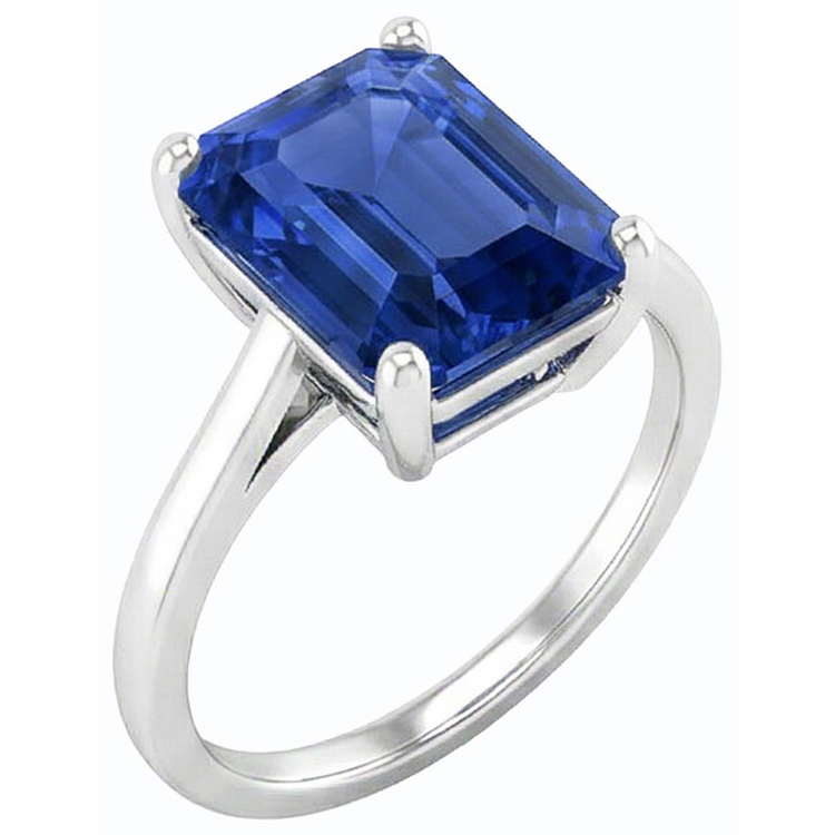 Bague Solitaire Pierres Précieuses Forme Émeraude Saphir Ceylan 2.50 Carats