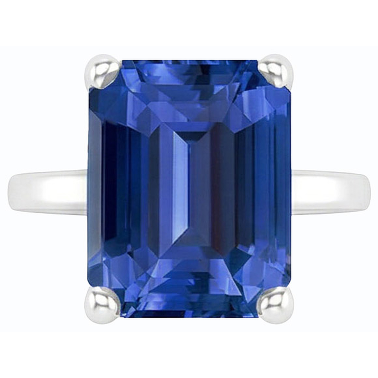 Bague Solitaire Pierres Précieuses Forme Émeraude Saphir Ceylan 2.50 Carats