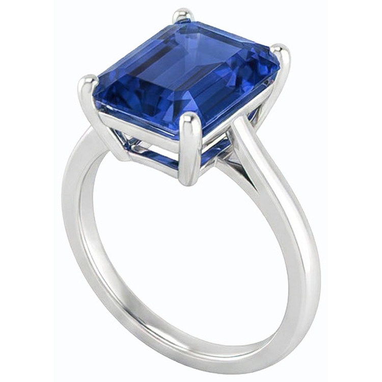 Bague Solitaire Pierres Précieuses Forme Émeraude Saphir Ceylan 2.50 Carats