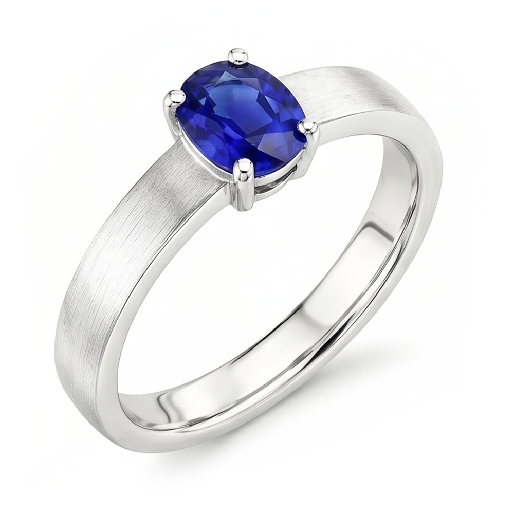 Bague Solitaire Pierres Précieuses Homme Saphir Bleu Naturel Ovale 1.50 Carats