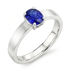 Bague Solitaire Pierres Précieuses Homme Saphir Bleu Naturel Ovale 1.50 Carats