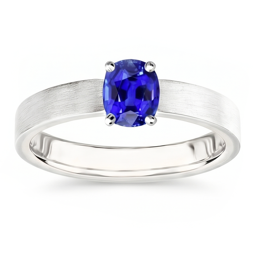 Bague Solitaire Pierres Précieuses Homme Saphir Bleu Naturel Ovale 1.50 Carats