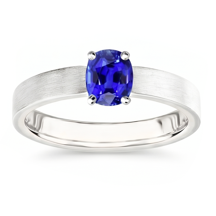 Bague Solitaire Pierres Précieuses Homme Saphir Bleu Naturel Ovale 1.50 Carats