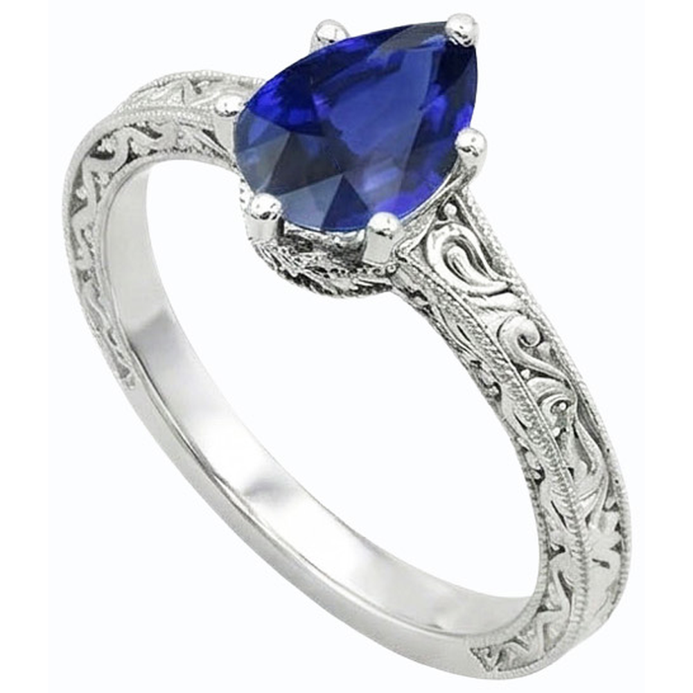 naturel pear saphir 2carats bague vue de face