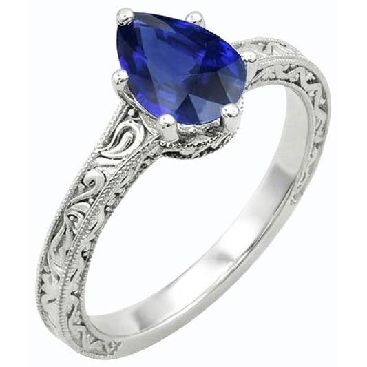 naturel pear saphir 2carats bague angle de côté