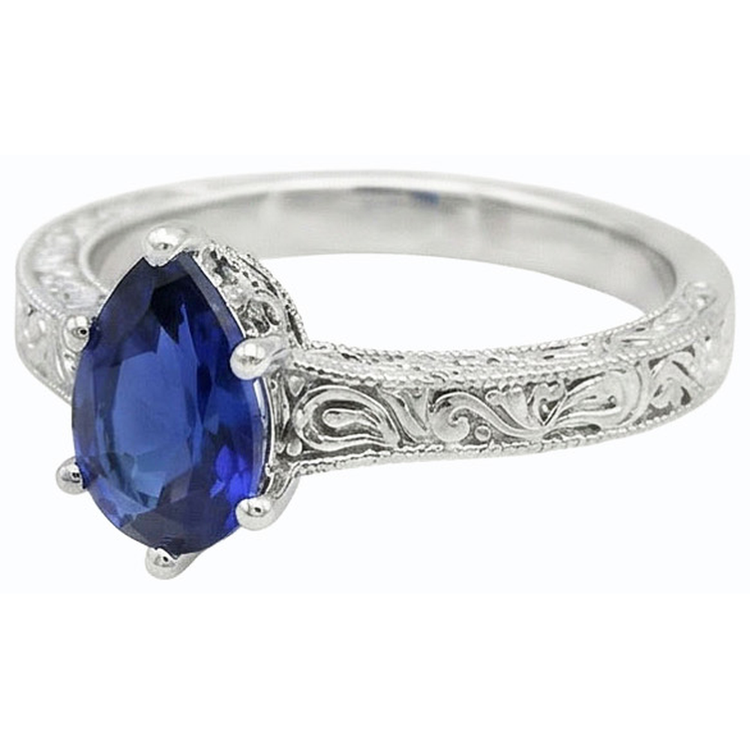 naturel pear saphir 2carats bague vue de dessus