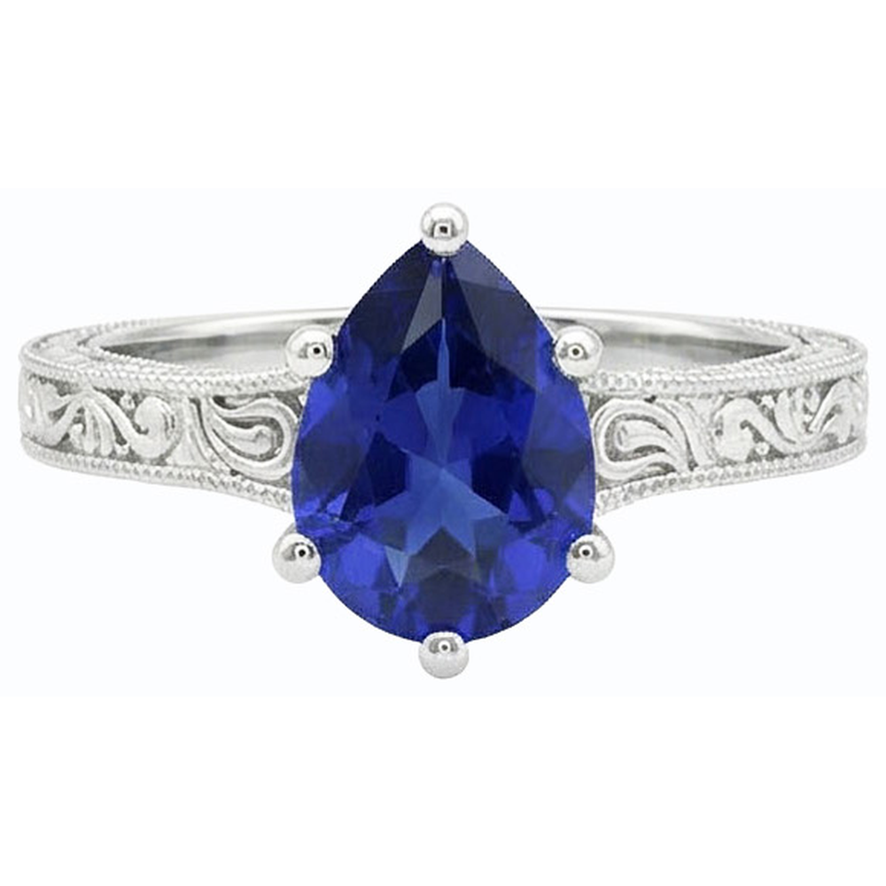 naturel pear saphir 2carats bague vue de profil