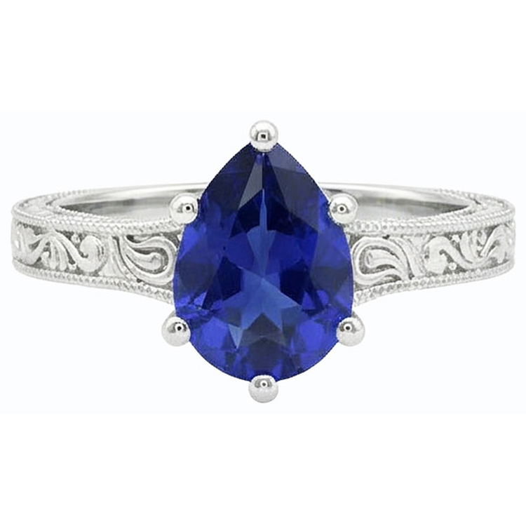 naturel pear saphir 2carats bague vue de profil