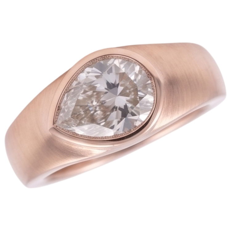 Bague Solitaire Poire Réel Diamant Naturels Extraits des Mines ( et non cultivés en laboratoire ) 2 Carats Or Rose Grain De Bois Métal