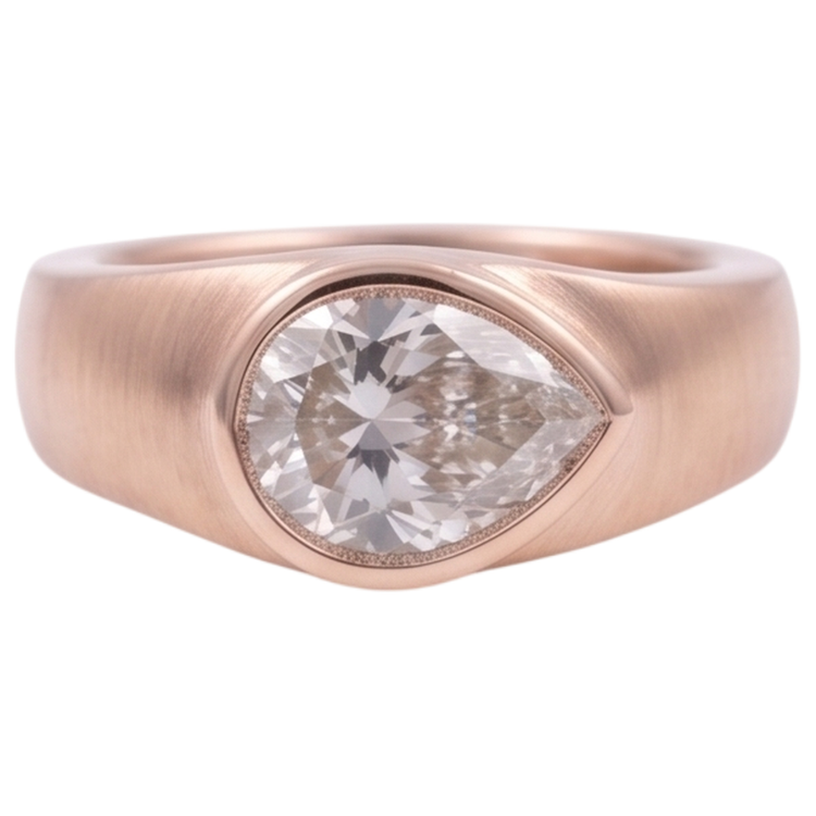 Bague Solitaire Poire Réel Diamant Naturels Extraits des Mines ( et non cultivés en laboratoire ) 2 Carats Or Rose Grain De Bois Métal