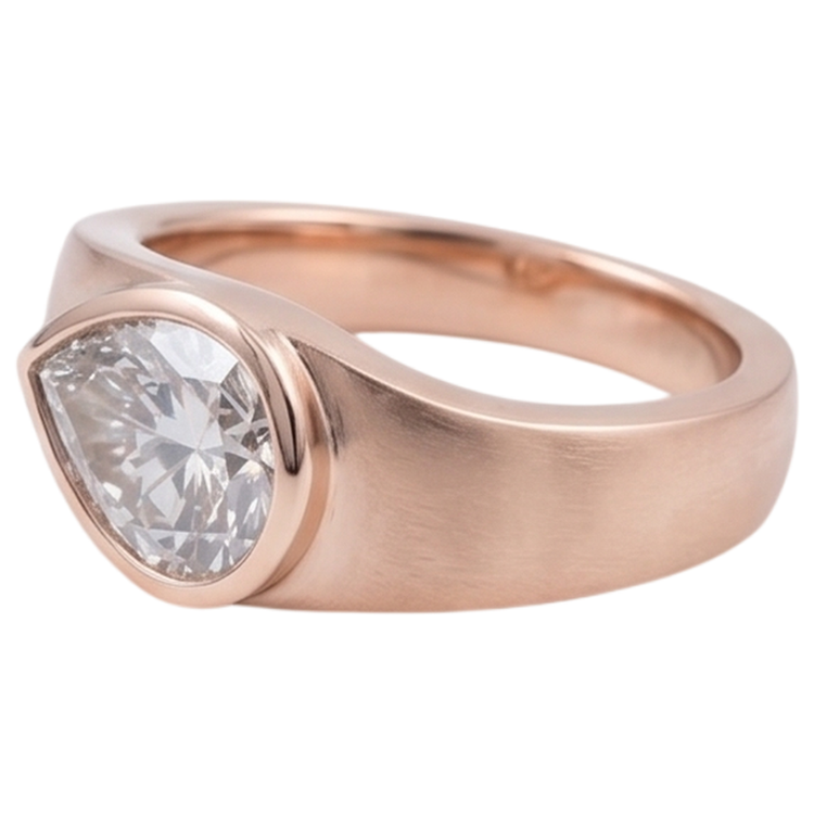 Bague Solitaire Poire Réel Diamant Naturels Extraits des Mines ( et non cultivés en laboratoire ) 2 Carats Or Rose Grain De Bois Métal