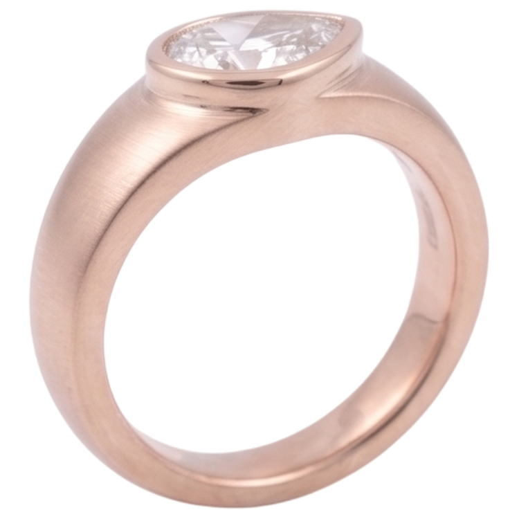 Bague Solitaire Poire Réel Diamant Naturels Extraits des Mines ( et non cultivés en laboratoire ) 2 Carats Or Rose Grain De Bois Métal