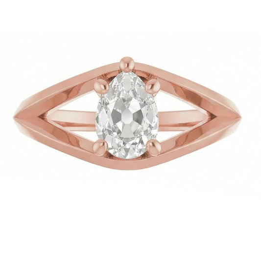Bague Solitaire Poire Réel Diamant Taille Ancienne 5 Griffes Tige Fendue 1.50 Carats