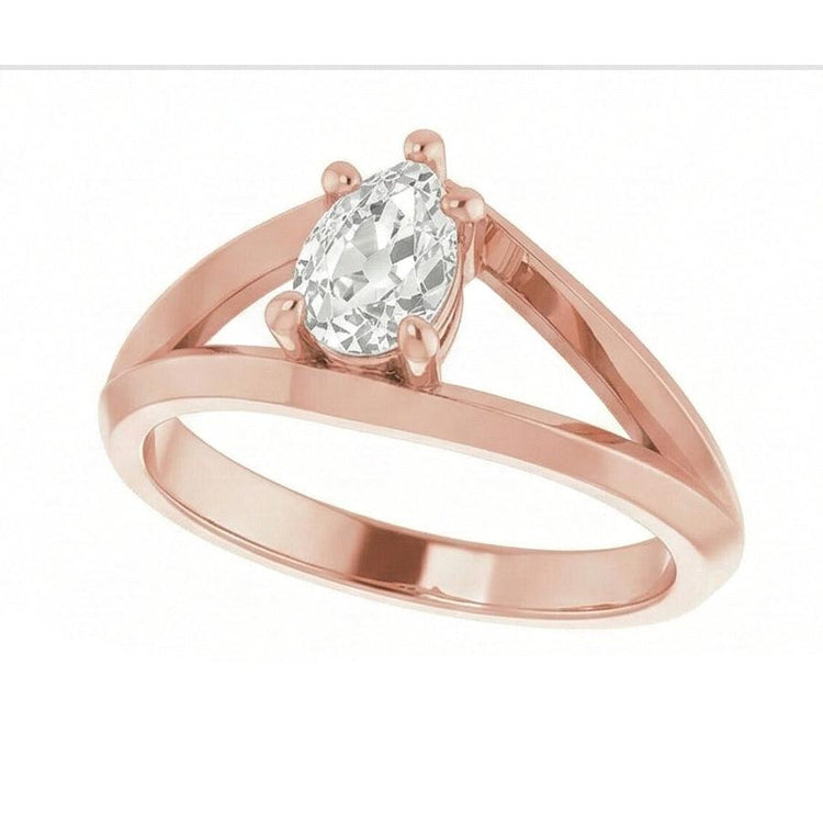 Bague Solitaire Poire Réel Diamant Taille Ancienne 5 Griffes Tige Fendue 1.50 Carats