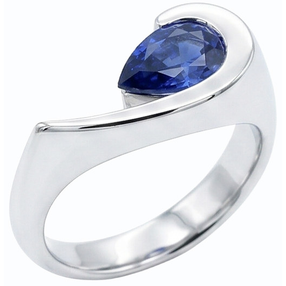 naturel pear saphir 1carats bague vue de face