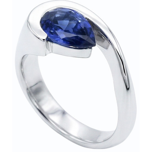 naturel pear saphir 1carats bague angle de côté