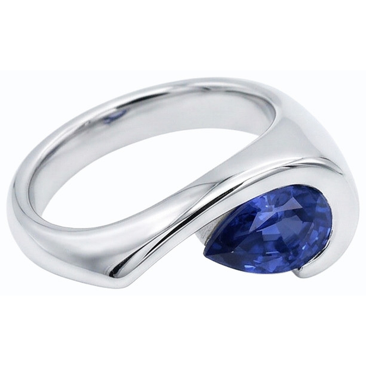 naturel pear saphir 1carats bague détail rapproché