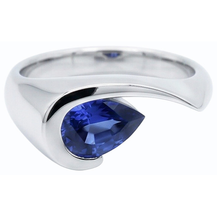 naturel pear saphir 1carats bague vue de profil