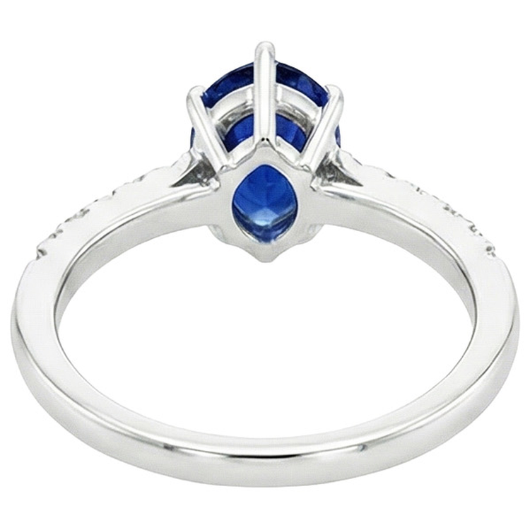 Bague Solitaire Poire Saphir Bleu Avec Accents Pavé De Diamants Naturels Extraits des Mines ( et non cultivés en laboratoire ) 5 Carats