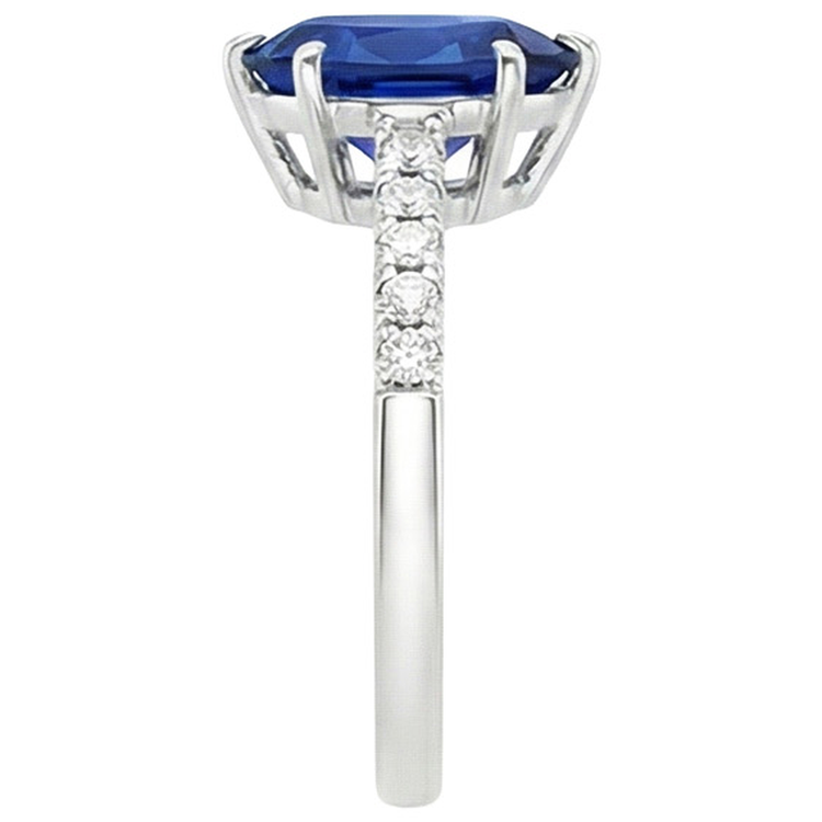 Bague Solitaire Poire Saphir Bleu Avec Accents Pavé De Diamants Naturels Extraits des Mines ( et non cultivés en laboratoire ) 5 Carats