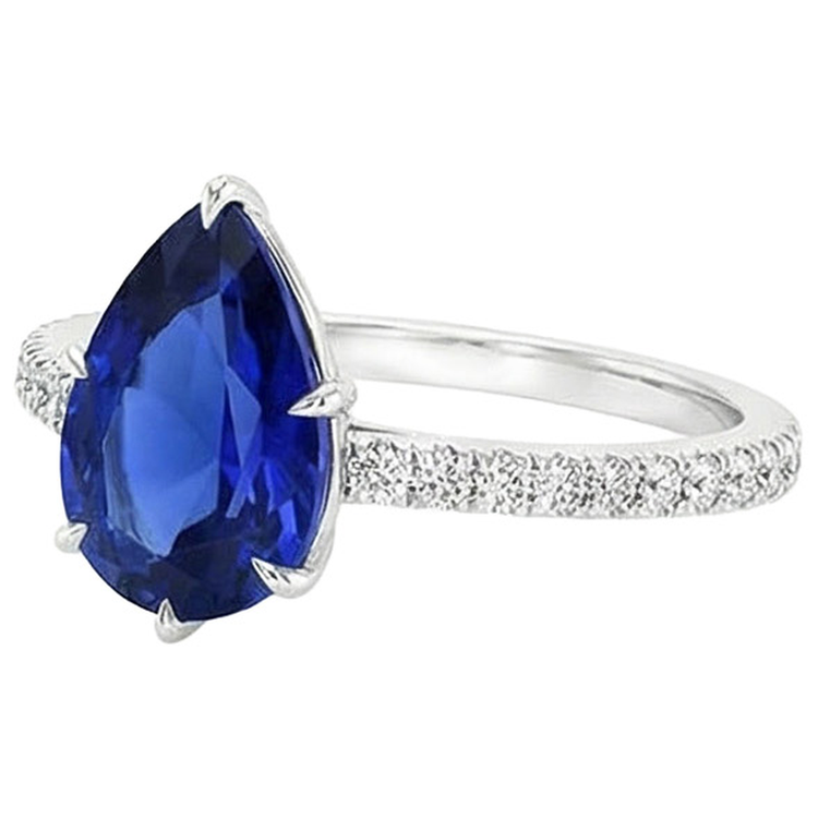 naturel pear diamant 5carats bague vue de dessus
