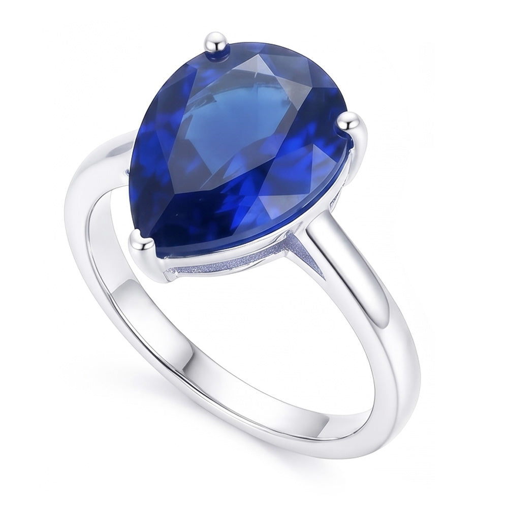 Bague Solitaire Poire Saphir Bleu Foncé Bijoux 3 Carats