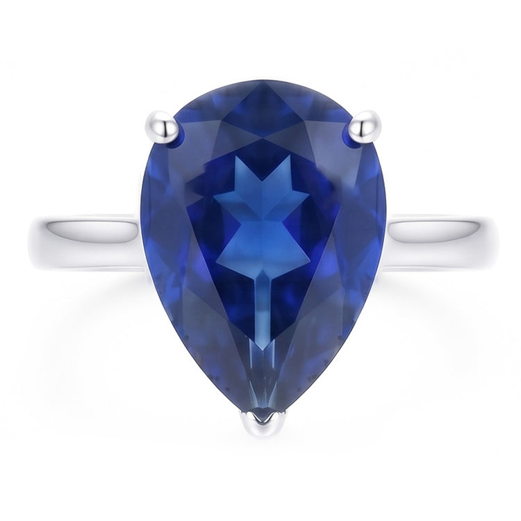 Bague Solitaire Poire Saphir Bleu Foncé Bijoux 3 Carats